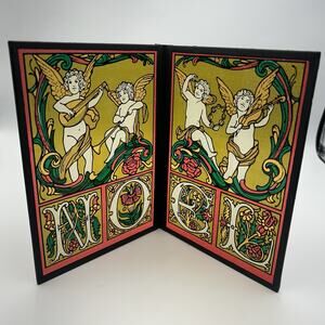 Vintage Yorkcraft Seriglass Christmas Decorative Faux Stained Glass 2 Panel